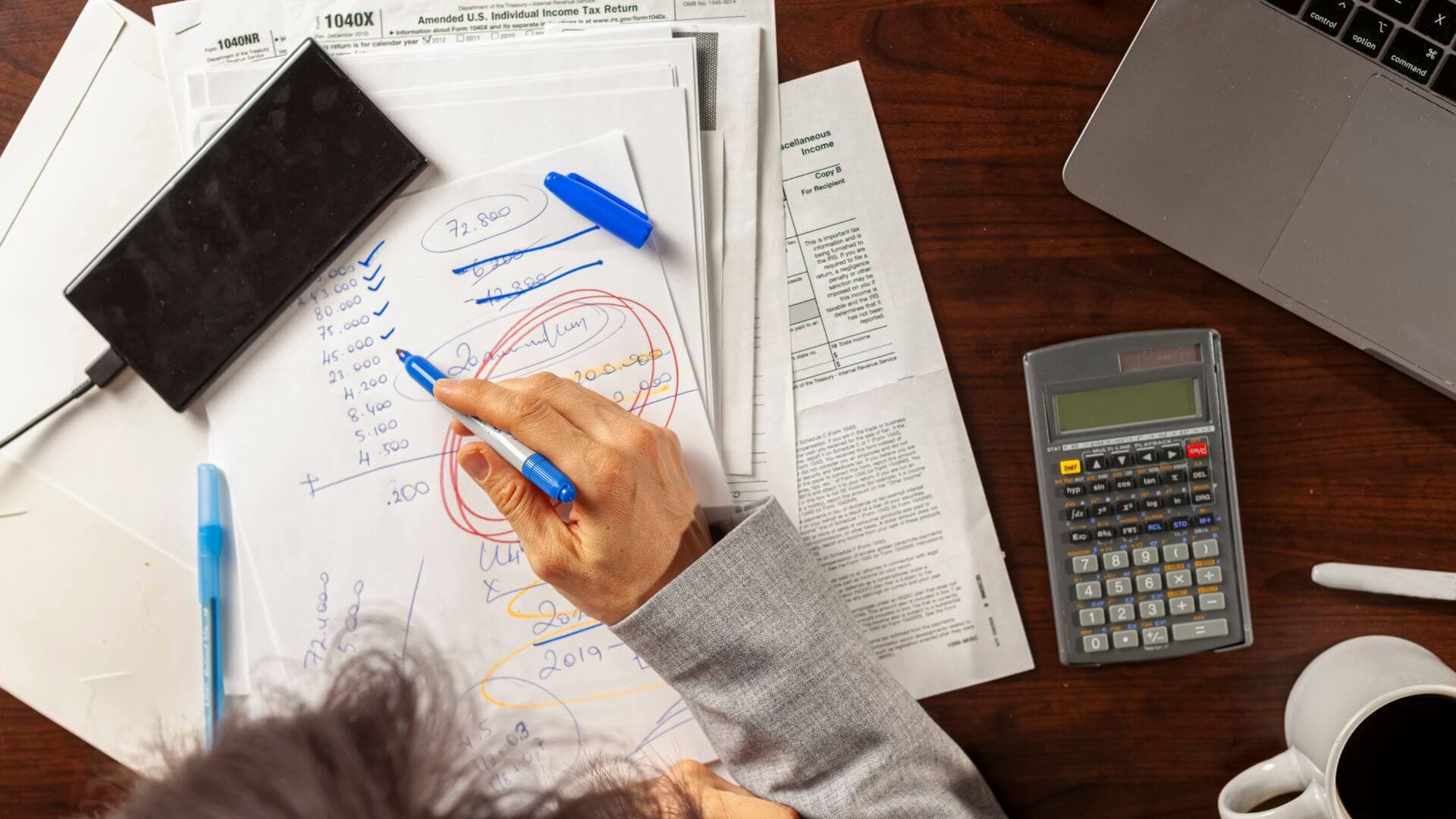 Accountant preparing corporate tax documents
